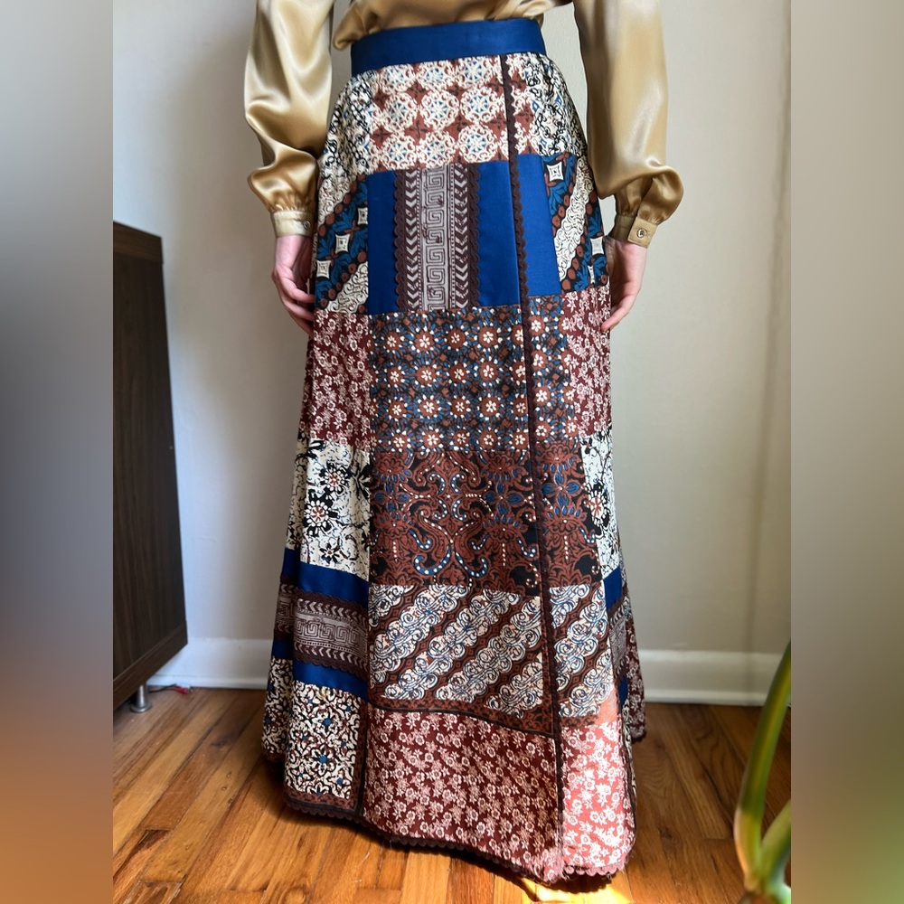 70s Patchwork Maxi Wrap Skirt - Picture 3 of 9